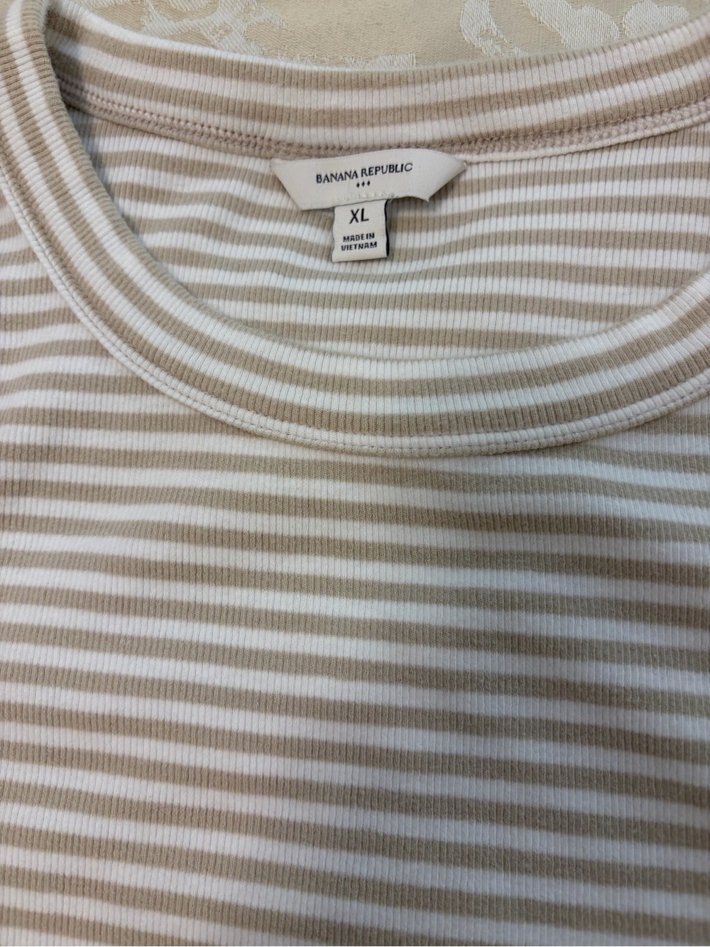 Banana Republic Tan & White Striped Ribbed Tank